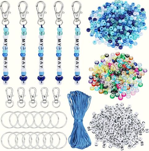 BEEFLYING 750 Pcs DIY Bead Keychain Kit Key Chain Making Crafts Letter Beads Strings Adjustable Alphabet Key Ring Jewelry Backpack Accessories Holiday Party Festival Favor Gift (Purple) in Saudi Arabia