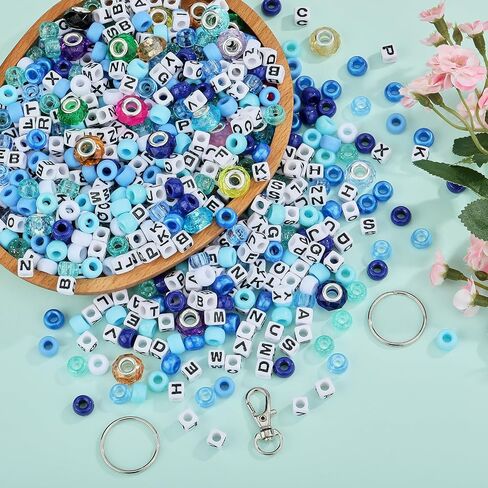 BEEFLYING 750 Pcs DIY Bead Keychain Kit Key Chain Making Crafts Letter Beads Strings Adjustable Alphabet Key Ring Jewelry Backpack Accessories Holiday Party Festival Favor Gift (Purple) in Saudi Arabia