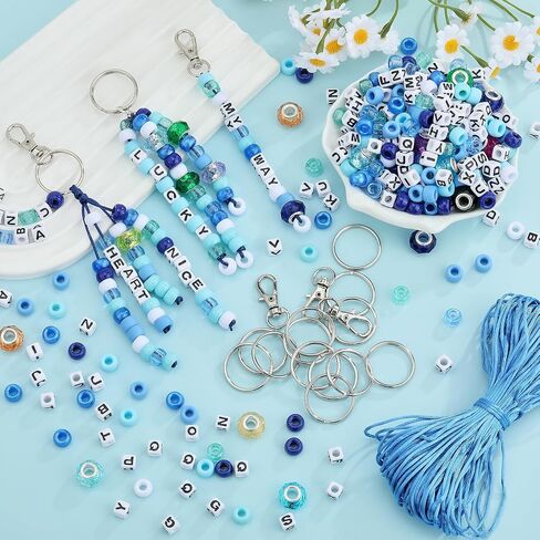 BEEFLYING 750 Pcs DIY Bead Keychain Kit Key Chain Making Crafts Letter Beads Strings Adjustable Alphabet Key Ring Jewelry Backpack Accessories Holiday Party Festival Favor Gift (Purple) in Saudi Arabia