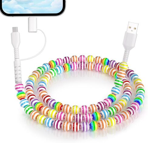 Coolden USB C Cable 2 in 1 Multi Charging Cable 3.3ft for iPhone Charger Cord Black Beaded for Men Women USB A to USB C to Phone Fast Charger Cable for iPhone 16 15 14 Pro Max,Galaxy S25 S24 S23 Ultra in Kuwait