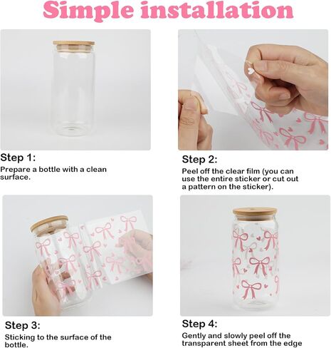 8 Sheets UV DTF Cup Wrap, Pink Bow Transfer Cup Stickers for 16 oz Glass Water Bottle, Glass Cup DTF Transfer Stickers for Girls DIY Craft Decorations in Saudi Arabia
