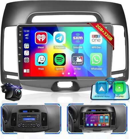 【2+64GB】Double din for Hyundai Elantra 2007-2010 Wireless Carplay Android Car Stereo 9" Touch Screen with Android Auto, Radio Dash Kit GPS Navigation WiFi Bluetooth SWC Mirror Link, Mic Backup Camera in Kuwait