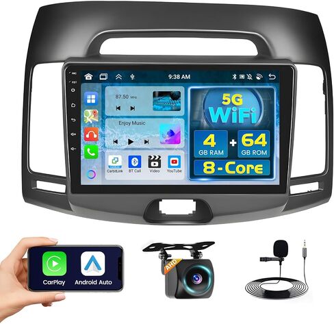 【2+64GB】Double din for Hyundai Elantra 2007-2010 Wireless Carplay Android Car Stereo 9" Touch Screen with Android Auto, Radio Dash Kit GPS Navigation WiFi Bluetooth SWC Mirror Link, Mic Backup Camera in Saudi Arabia
