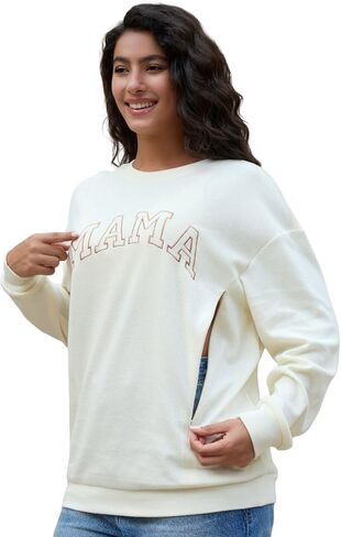 Maternity Sweatshirt Nursing Top Waffle Knit Breastfeeding Shirt with Zipper Pregnancy Mama Clothes Pullover in Saudi Arabia
