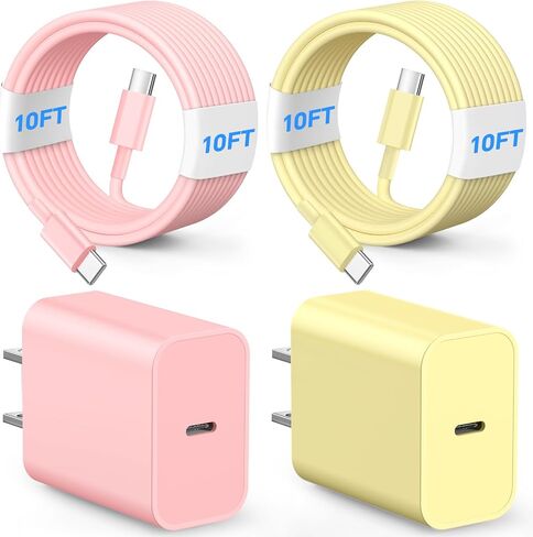 20W USB C Wall Charger Block,Compatibility with iPhone 16 Pro Charger Fast Charging with 10FT Long Type C Cable,for Phone16/15 Pro Max,16Plus,15Plus,I-Pad/Pad Pro/Air/Samsumg and More(Purple,Red) in Kuwait