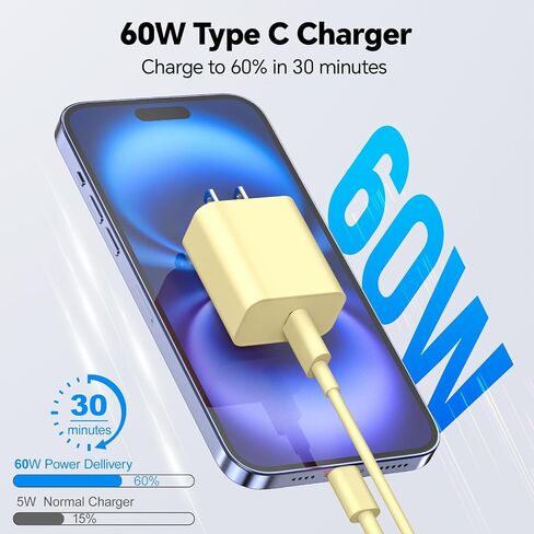 20W USB C Wall Charger Block,Compatibility with iPhone 16 Pro Charger Fast Charging with 10FT Long Type C Cable,for Phone16/15 Pro Max,16Plus,15Plus,I-Pad/Pad Pro/Air/Samsumg and More(Purple,Red) in Kuwait