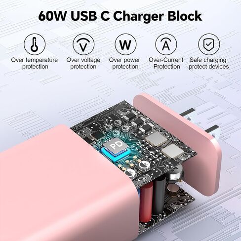 20W USB C Wall Charger Block,Compatibility with iPhone 16 Pro Charger Fast Charging with 10FT Long Type C Cable,for Phone16/15 Pro Max,16Plus,15Plus,I-Pad/Pad Pro/Air/Samsumg and More(Purple,Red) in Kuwait