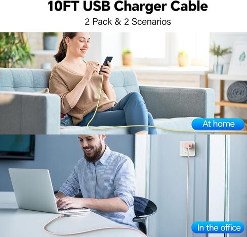 20W USB C Wall Charger Block,Compatibility with iPhone 16 Pro Charger Fast Charging with 10FT Long Type C Cable,for Phone16/15 Pro Max,16Plus,15Plus,I-Pad/Pad Pro/Air/Samsumg and More(Purple,Red) in Kuwait