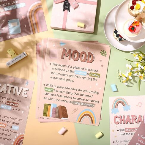 Pasimy 12 Pcs Boho Literary Elements Posters Set Literature Classroom Decorations Story Elements Bulletin Board Educational Art Prints Rainbow Study Materials for Teacher School (Boho) in Saudi Arabia