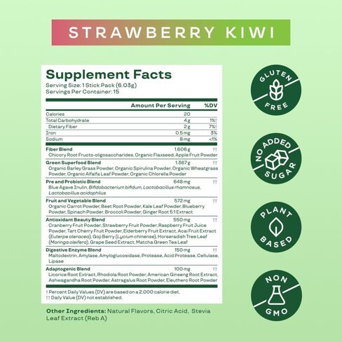 Bloom Nutrition Greens and Superfoods Powder Packets for Digestive Health, Greens Powder, Digestive Enzymes, Probiotics, Spirulina, Chlorella for Bloating & Gut Support, 15 Stick, Peach in Saudi Arabia