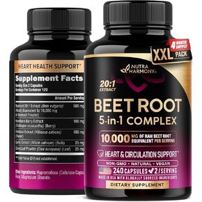 Beet Root Capsules - Healthy Blood Pressure Support Supplement** for Heart & Circulation Support - with Hawthorn Berry, Hibiscus & Garlic - Nitric Oxide for Energy - Made in USA, 120 Capsules in Kuwait