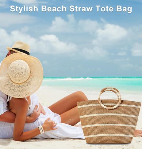 Beach Bags for Women Straw Tote Bag Summer Beach Bag Large Woven Straw Bag for Beach Vacation Holiday in Kuwait
