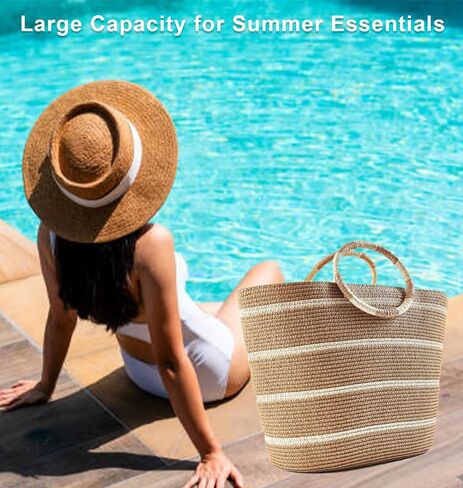 Beach Bags for Women Straw Tote Bag Summer Beach Bag Large Woven Straw Bag for Beach Vacation Holiday in Kuwait
