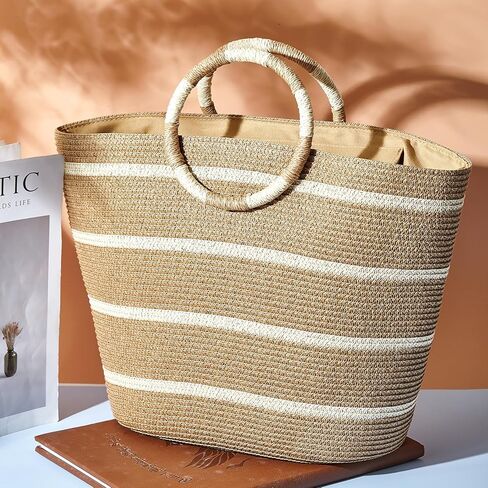 Beach Bags for Women Straw Tote Bag Summer Beach Bag Large Woven Straw Bag for Beach Vacation Holiday in Kuwait