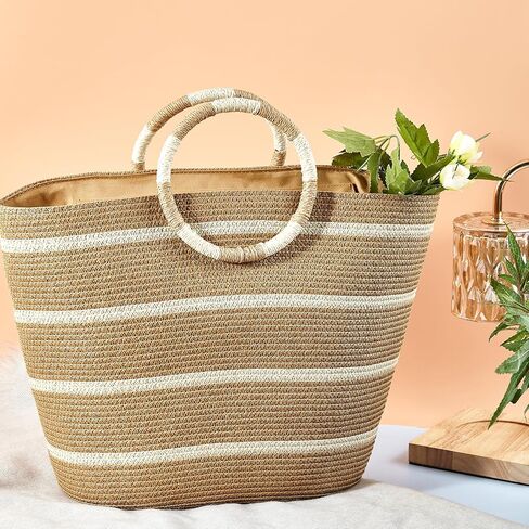 Beach Bags for Women Straw Tote Bag Summer Beach Bag Large Woven Straw Bag for Beach Vacation Holiday in Kuwait