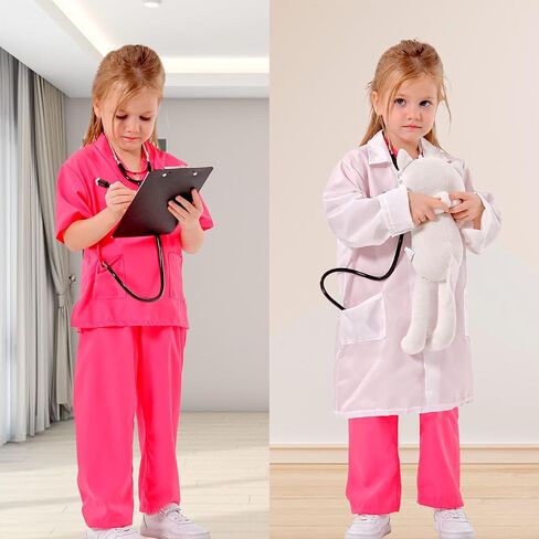 Liberry Doctor Costumes for Kids, Toddler Dress Up Clothes with Real Stethoscope, Halloween Pretend Play Gift for Girls in Kuwait