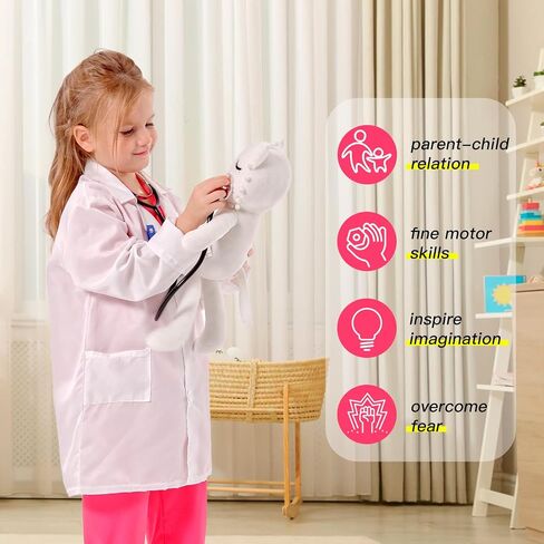 Liberry Doctor Costumes for Kids, Toddler Dress Up Clothes with Real Stethoscope, Halloween Pretend Play Gift for Girls in Kuwait