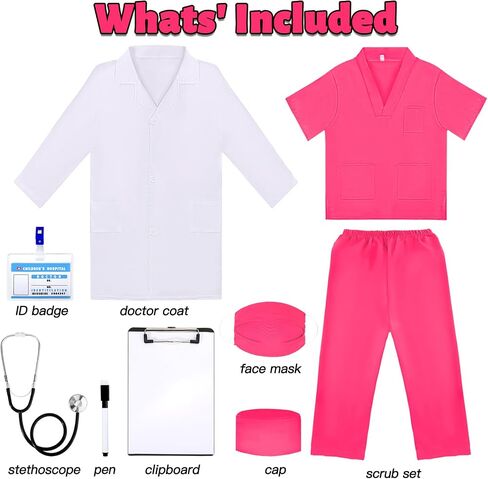 Liberry Doctor Costumes for Kids, Toddler Dress Up Clothes with Real Stethoscope, Halloween Pretend Play Gift for Girls in Kuwait