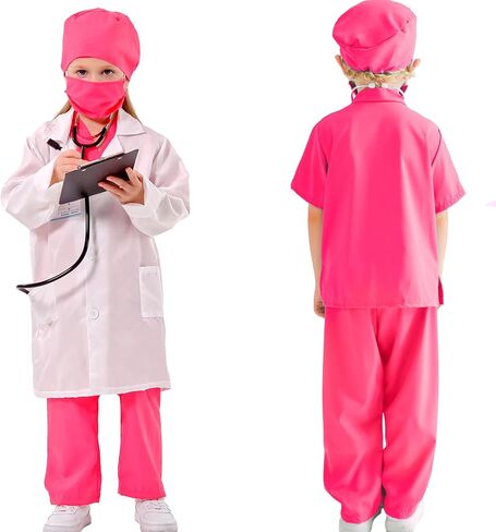 Liberry Doctor Costumes for Kids, Toddler Dress Up Clothes with Real Stethoscope, Halloween Pretend Play Gift for Girls in Kuwait