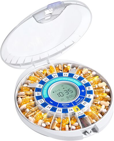 Daviky Automatic Pill Dispenser for Elderly with Alarm, 28-Day Electronic Locked Pill Box, Sound & Light Reminders for Medication, Vitamins, and Supplements in Kuwait