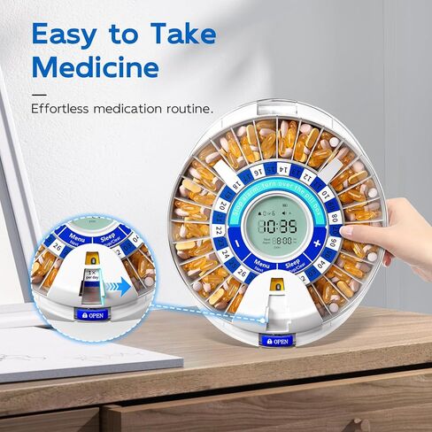 Daviky Automatic Pill Dispenser for Elderly with Alarm, 28-Day Electronic Locked Pill Box, Sound & Light Reminders for Medication, Vitamins, and Supplements in Kuwait