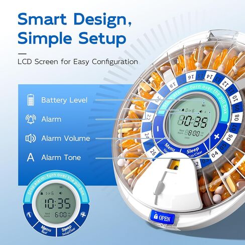 Daviky Automatic Pill Dispenser for Elderly with Alarm, 28-Day Electronic Locked Pill Box, Sound & Light Reminders for Medication, Vitamins, and Supplements in Kuwait