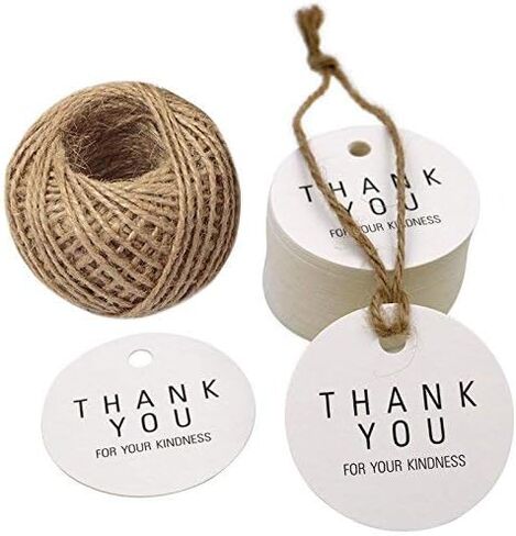G2PLUS Thank You Tags, 100PCS Thank You for Coming Tags, 2'' Round Gift Tag, White Paper Gold Foil Gift Tag with String for Wedding, Birthday Party Favors in Saudi Arabia