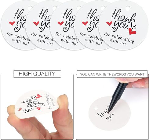 G2PLUS Thank You Tags, 100PCS Thank You for Coming Tags, 2'' Round Gift Tag, White Paper Gold Foil Gift Tag with String for Wedding, Birthday Party Favors in Saudi Arabia
