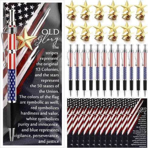 72 Pcs Veteran Gifts Bulk 24 American Flag Ballpoint Pens Patriotic Pens 24 Star Lapel Pins 24 Bookmarks USA Souvenirs Gifts for Foreigners Veteran Church Patriotic Party Favors Supplies in Saudi Arabia