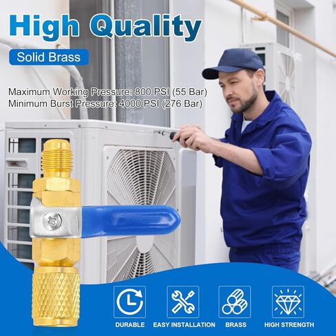 AC Refrigerant Angle Ball Valve Set, Air Conditioner Refrigerant Angled Ball Valve 1/4 to 5/16, R410A Mini Split Adapters with R134A Refrigerant Tank Adapter, Refrigerant Ball Valve Adapter Kit in Kuwait