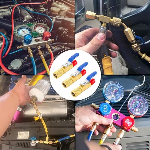 AC Refrigerant Angle Ball Valve Set, Air Conditioner Refrigerant Angled Ball Valve 1/4 to 5/16, R410A Mini Split Adapters with R134A Refrigerant Tank Adapter, Refrigerant Ball Valve Adapter Kit in Kuwait