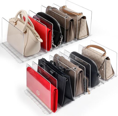 Plastic Purse Organizer Closet – Pack of 2 Handbag Organizer with Adjustable Dividers & Sturdy Base – Purse Storage Organizer for Closet, Space-Saving Handbag Storage Organizer for Shelves in Saudi Arabia