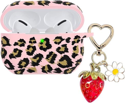 لغطاء Airpods Pro 2 Case ، سلسلة مفاتيح سحر الفراولة اللطيفة ، سلاسل مفاتيح Kawaii Heart Daisy لـ Apple Airpods Pro Gen 2 Cover Cover Khaki Leopard in Kuwait