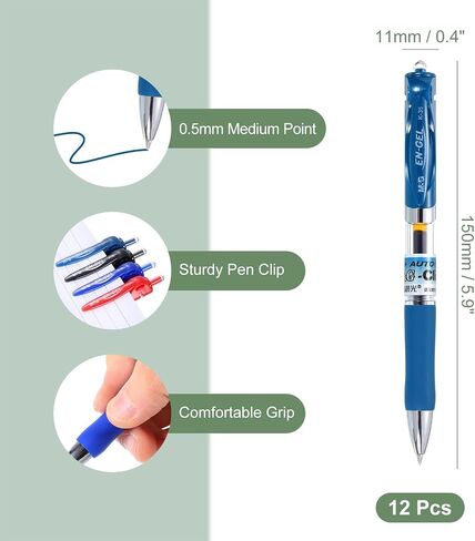 M&G Gel Pen Medium Point 0.5mm, 12 Pack Quick Dry Smooth Retractable Black Gel Ink Rollerball Pen for Home Office Writing Note Taking Journaling Business, Style 1 in Saudi Arabia