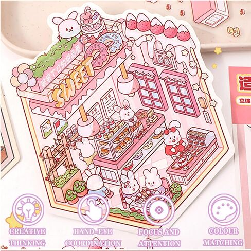 3D Sticker Scene 6 Set DIY House Stickers Make Your Own Mini Shop Cute Cartoon Animal Sticker for Kids Adults Gift for Creativity Stress Relief Fun Pass Time (B Set) in Saudi Arabia