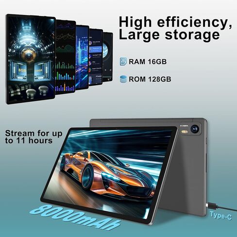 Androind 14 Tablet, 10.1 Inch Tablet, 8GB RAM 128GB ROM 1TB Expand, 8000mAh Battery, 10.1 Inch Octa-Core with 13MP+8MP Camera/Bluetooth/GPS/WiFi/HD Display, Dark Grey. in Saudi Arabia