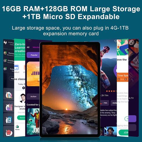 Androind 14 Tablet, 10.1 Inch Tablet, 8GB RAM 128GB ROM 1TB Expand, 8000mAh Battery, 10.1 Inch Octa-Core with 13MP+8MP Camera/Bluetooth/GPS/WiFi/HD Display, Dark Grey. in Saudi Arabia