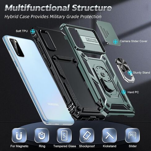 LeYi for Samsung-Galaxy-S20-Case-5G (Not Fit Plus/Ultra): Galaxy S20 5G Case with Stand, Military-Grade Protective Phone Case Cover with Magnetic Ring Kickstand for Samsung S20 5G 6.2 inch, Black in Kuwait