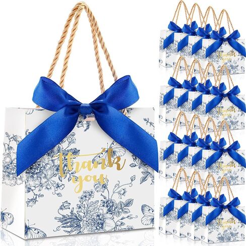Kolldenn 40 Pcs Small Thank You Floral Gift Bags 5.5''x 2.4''x 4.7'' Pink White Paper Party Favor Bag with Handle Chinoiserie Floral Bag Bulk with Ribbon for Wedding Birthday Bridal Baby Shower in Saudi Arabia