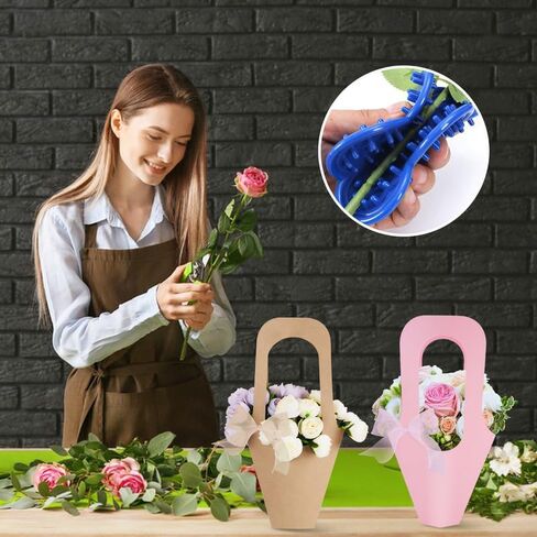 50 Pcs Kraft Paper Flowers Gift Bags with Handle, Bouquet Bags Hanging with Ribbon Sticker Rose Thorn Remover, Cone Floral Wrapping Paper Bag for Wedding Graduation Party Florist (Kraft Paper) in Saudi Arabia