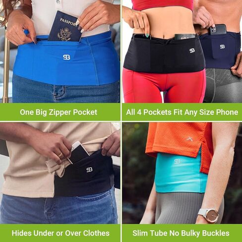 StashBandz حزام الجري للنساء والرجال - حزام المال مع 4 جيوب آمنة كبيرة (1 سستة) | Fanny Pack & Phone حامل للتشغيل والسفر والمشي لمسافات طويلة وتدريبات in Saudi Arabia