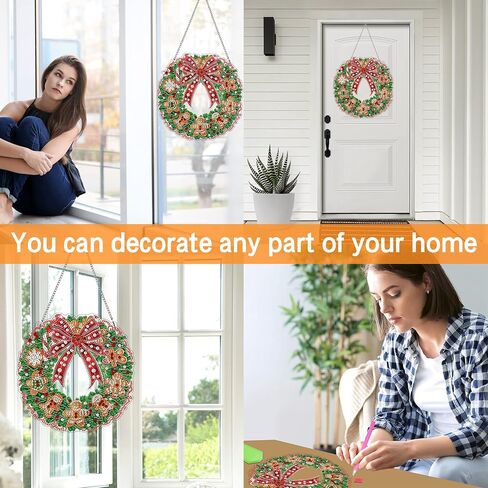 Ginfonr Diamond Painting Kits Hanging Pendant, Owl Sun Catcher for Front Door Sign, Rhinestone Landscapes Summer Porch Decor for Outdoor, Double Sided Hanging Kits for Garden Window (8 x 8 inch) in Saudi Arabia