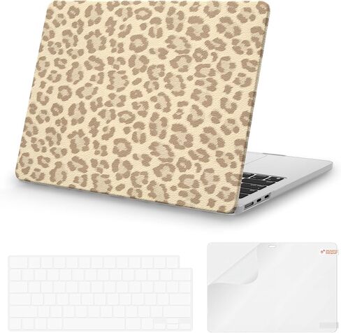 iCasso Compatible with MacBook Air 13 inch Case 2025 2024-2022 M4 A3240 M3 A3113 M2 A2681, Texture Leopard Leather Hard Shell Protective Case+Keyboard Cover for MacBook Air 13.6 inch, Brown in Saudi Arabia