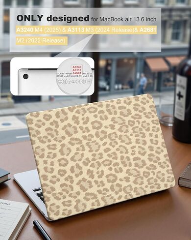 iCasso Compatible with MacBook Air 13 inch Case 2025 2024-2022 M4 A3240 M3 A3113 M2 A2681, Texture Leopard Leather Hard Shell Protective Case+Keyboard Cover for MacBook Air 13.6 inch, Brown in Saudi Arabia