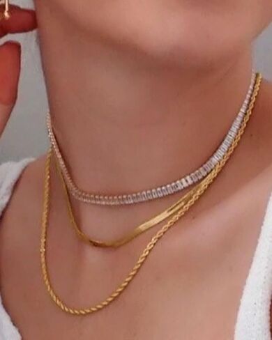 Gold Herringbone Necklace for Women Dainty 18K Gold Plated Layered Snake Chain Choker Necklaces Jewelry Set for Women in Kuwait