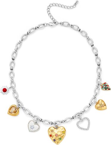 LILIE&WHITE Gold Charms Necklace For Women Heart Pendant Necklace With Crystal Chic Chain Link Necklaces Trendy Bead Gold Necklace Jewelry in Kuwait