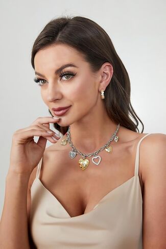 LILIE&WHITE Gold Charms Necklace For Women Heart Pendant Necklace With Crystal Chic Chain Link Necklaces Trendy Bead Gold Necklace Jewelry in Kuwait