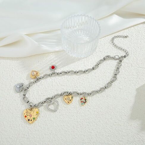 LILIE&WHITE Gold Charms Necklace For Women Heart Pendant Necklace With Crystal Chic Chain Link Necklaces Trendy Bead Gold Necklace Jewelry in Kuwait