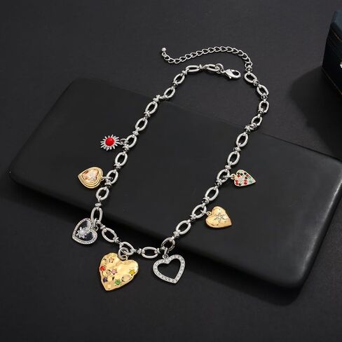 LILIE&WHITE Gold Charms Necklace For Women Heart Pendant Necklace With Crystal Chic Chain Link Necklaces Trendy Bead Gold Necklace Jewelry in Kuwait