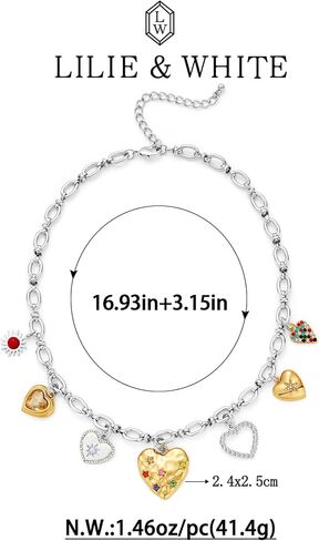 LILIE&WHITE Gold Charms Necklace For Women Heart Pendant Necklace With Crystal Chic Chain Link Necklaces Trendy Bead Gold Necklace Jewelry in Kuwait